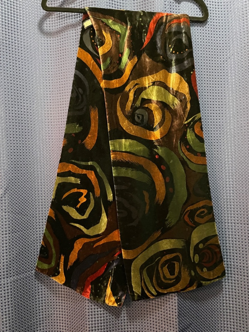 Abstract Spiral Velvet Scarf in Olive, Gold & Black